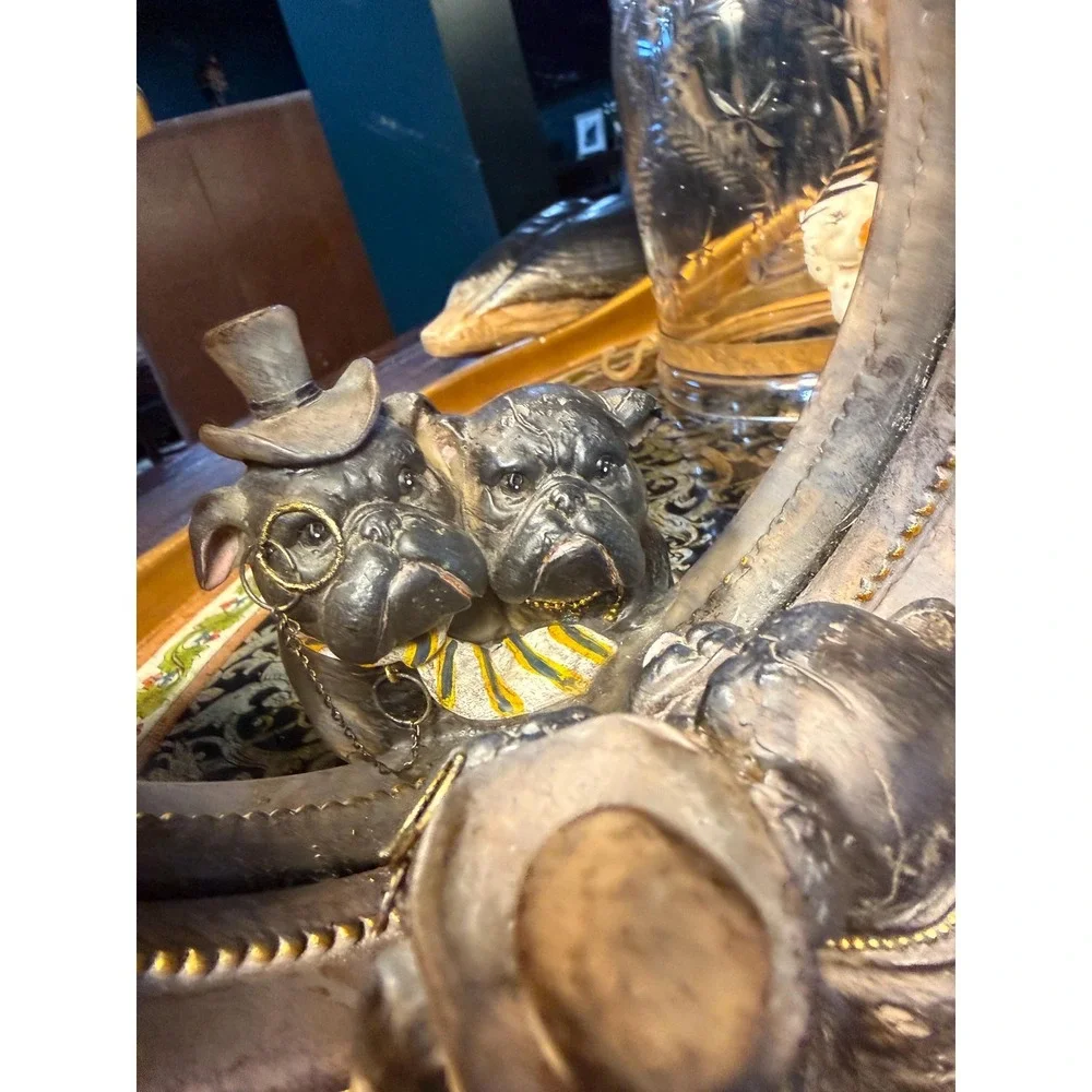 Vintage Victorian Bulldog‎ Couple Tabletop Mirror